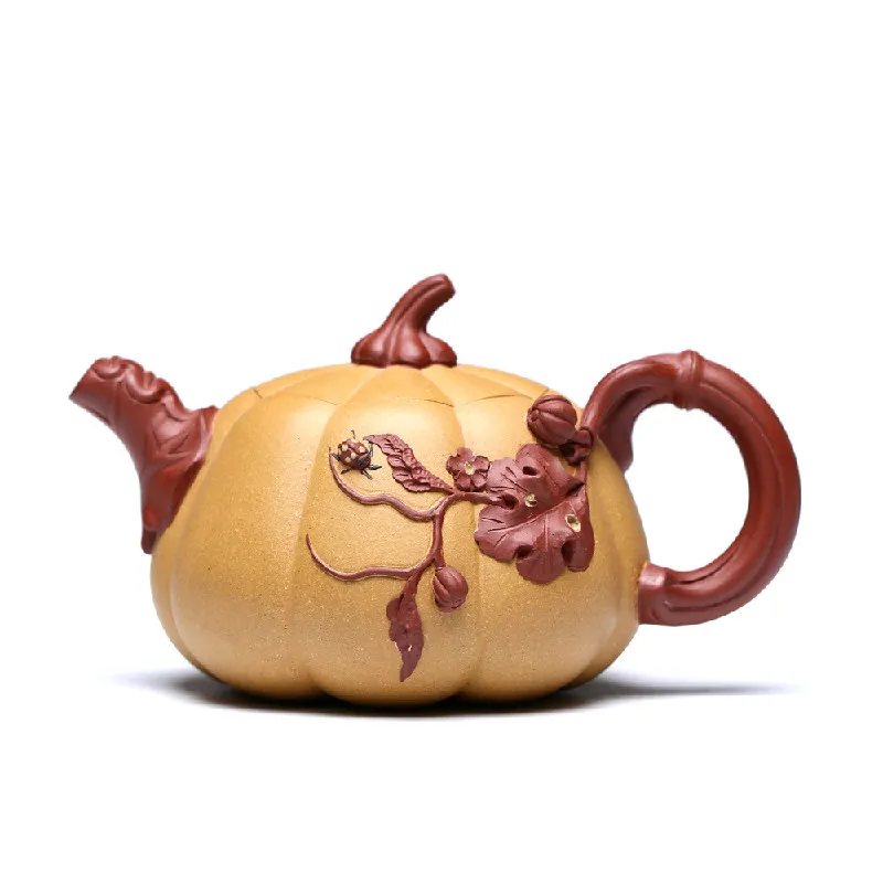 Handcrafted Yixing Zisha Teapot: Unique Pumpkin Shape, 250ml, Purple Clay, Original Mine, Chinese Hand Carved Tea Set, Perfect Gift Handcrafted Yixing Zisha Teapot: Unique Pumpkin Shape, 250ml, Purple Clay, Original Mine, Chinese Hand Carved Tea Set, Perfect Gift