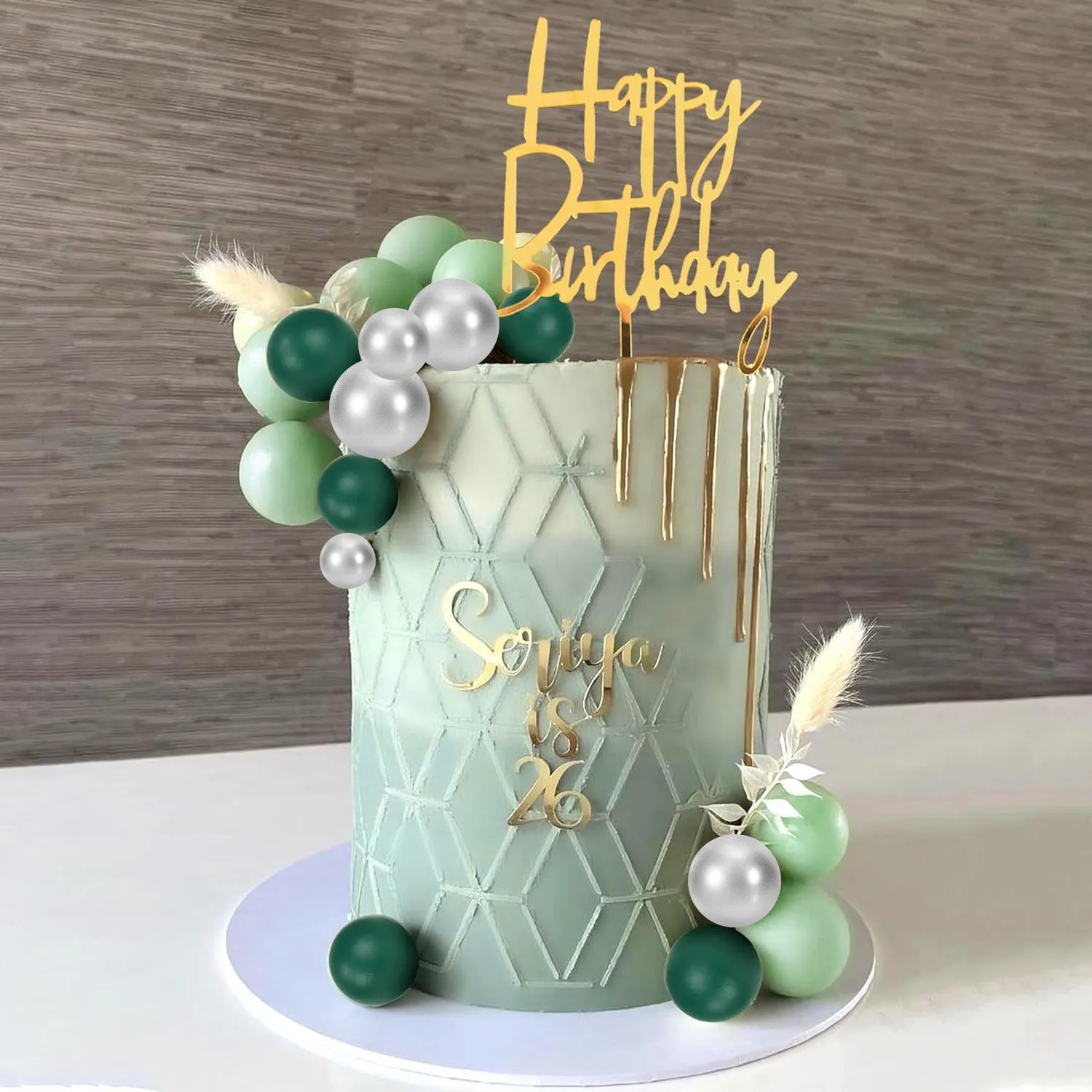 Boho Ball Cake Toppers - Pink & Green Cake Decorations For Baby Showers & Birthdays