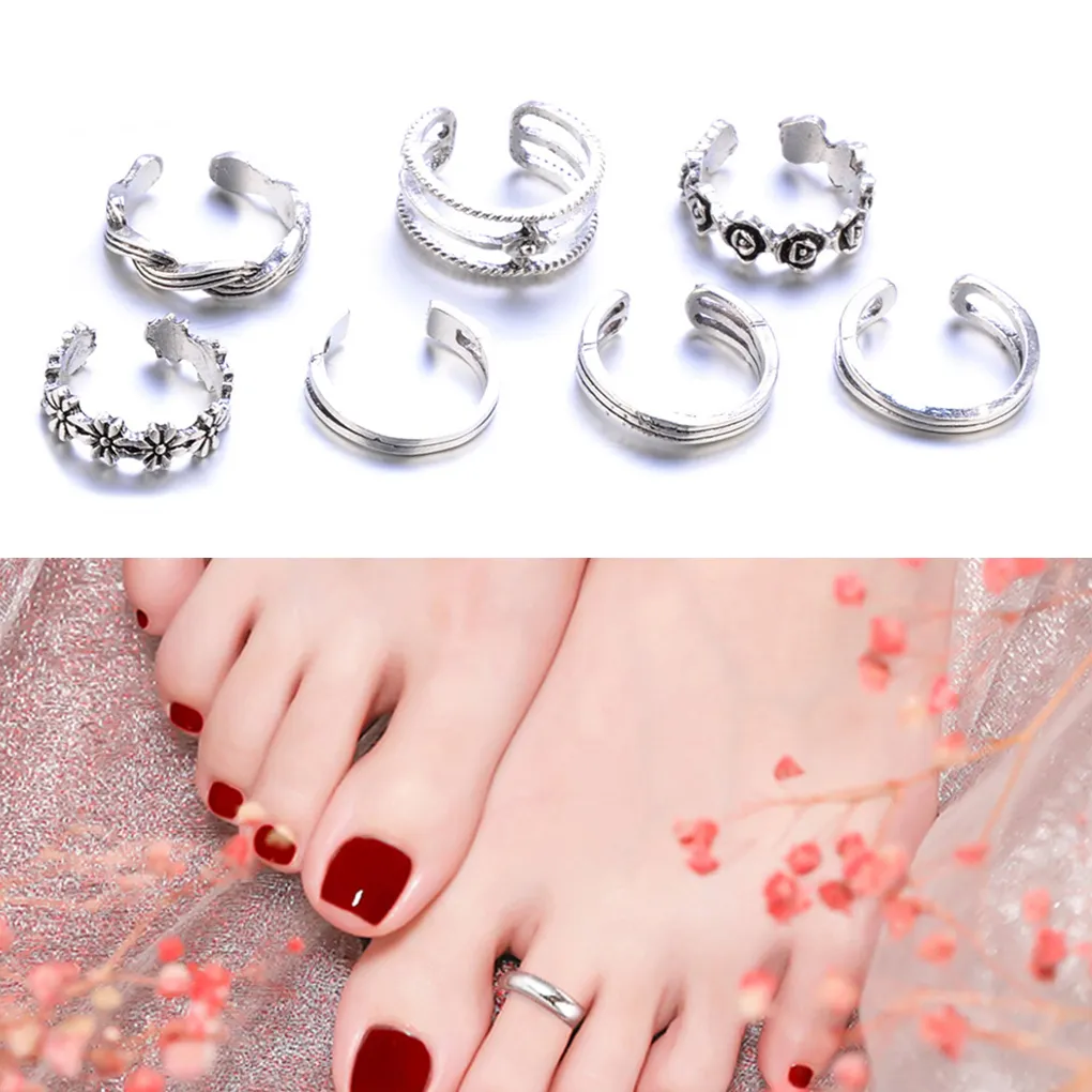 12Pcs Adjustable Retro Silver Open Toe Rings - Foot & Finger Jewelry Set