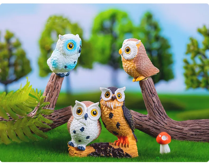owl様 Mini Owl Figurines, Resin Micro Landscape Ornaments for Home