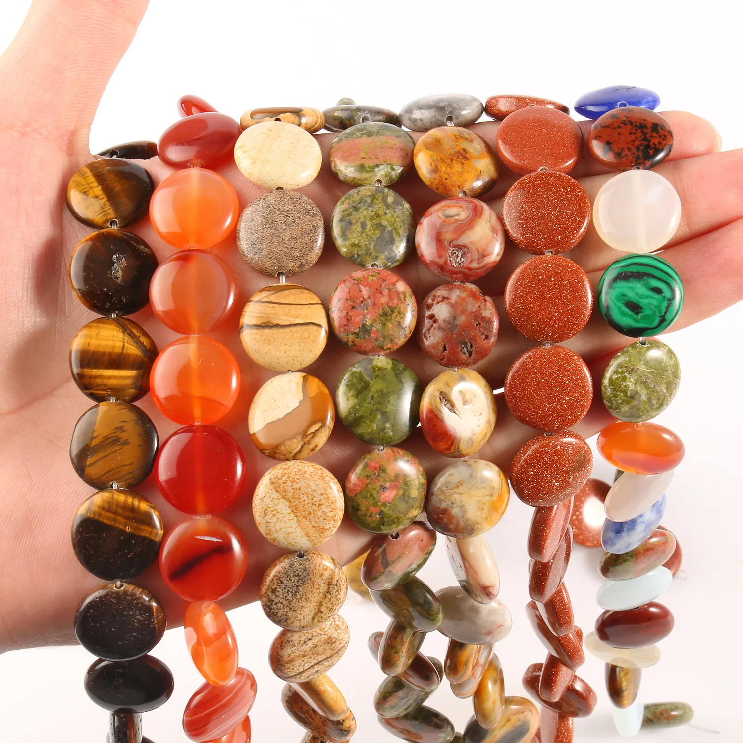thumbnail image 2 of Fawfa Natural Multicolor Jade Gemstone Beaded Necklace - 2 Rows, 6-12mm Rounds, Gold Plated 2 of 5