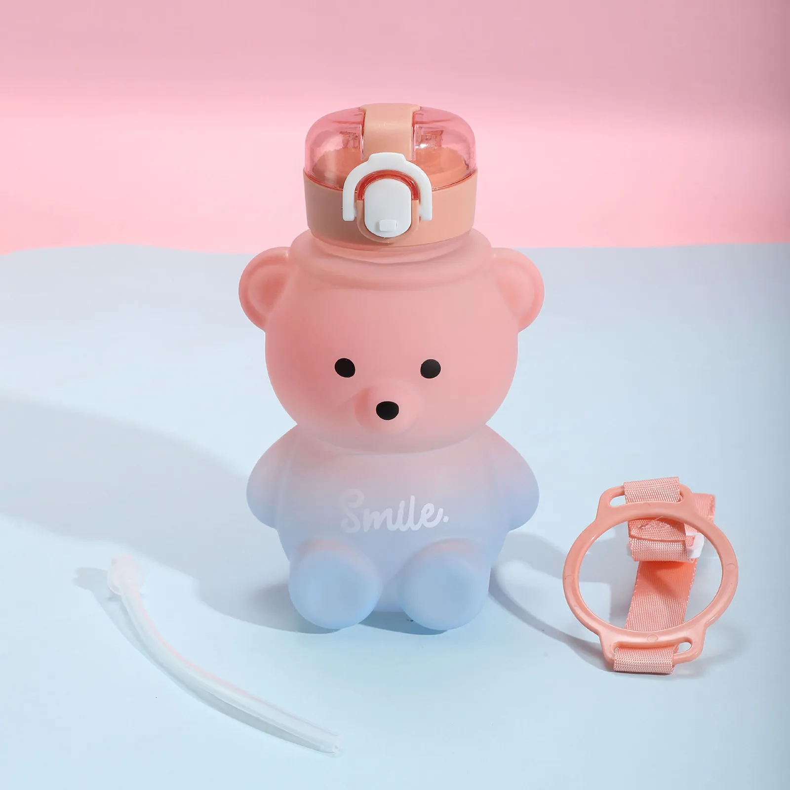 Kawaii Bear bottle water bottle - 800ml Gradient Capacity with Straw ...