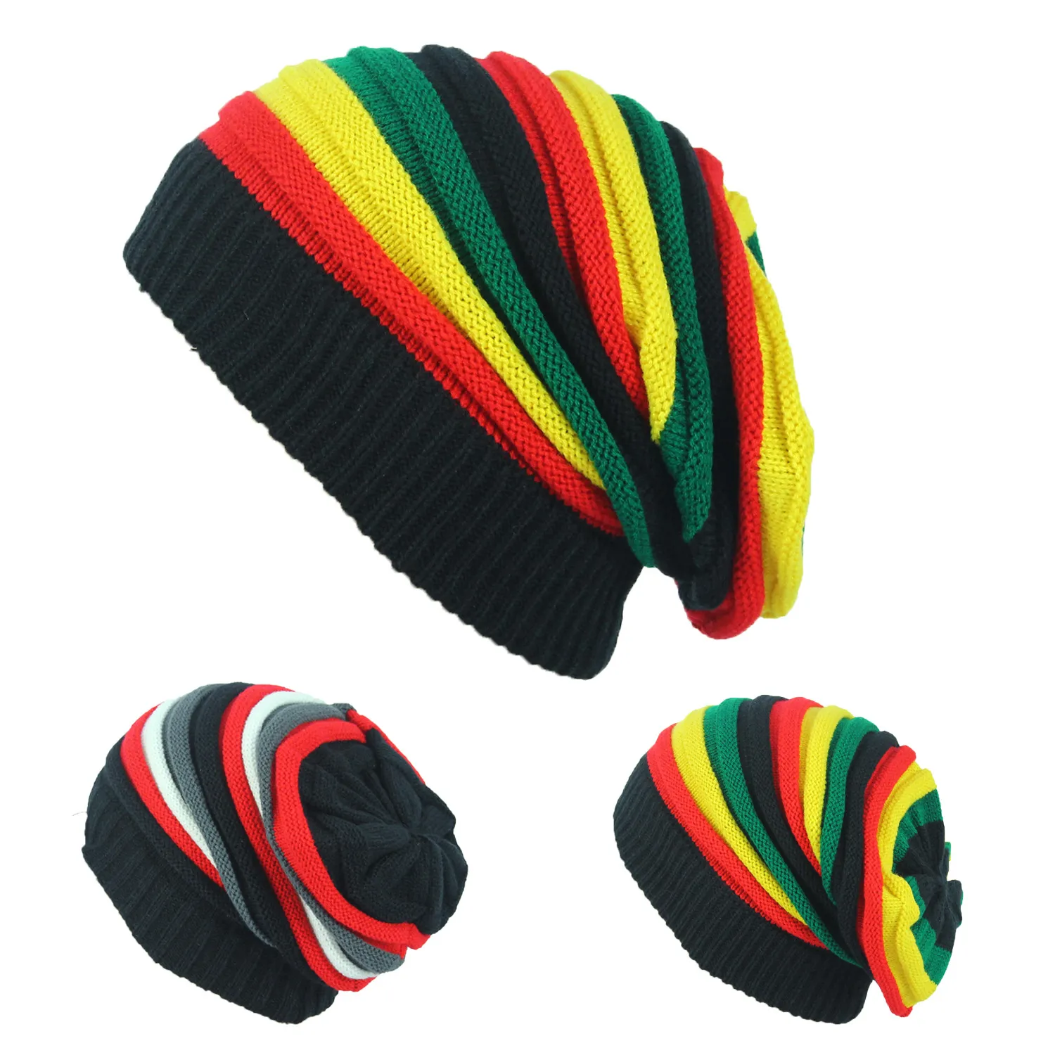 Knitted Rasta Cap Winter Knit Hats for Men and Women, Rasta Knitted Beanies with ...
