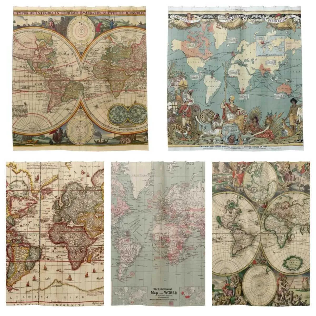 Shower Curtains Antique Map IC Old World Vintage Map Shower Curtain ...