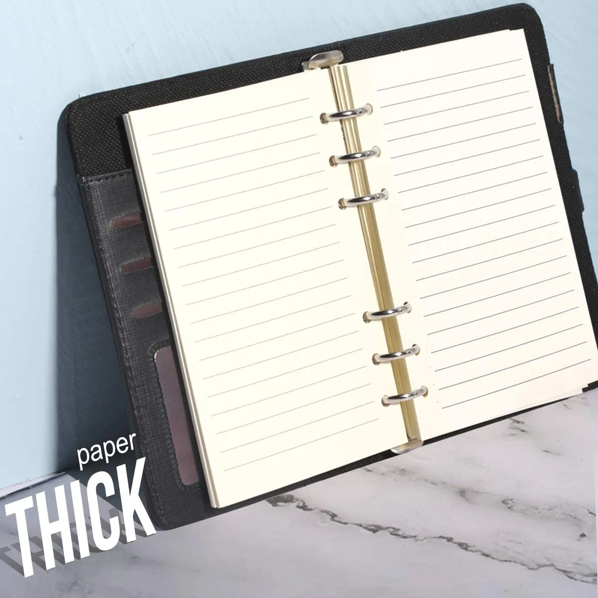 A5 Paper 6 Hole Blank Refill Paper DIN A5 Refill Inserts 100gsm Blank Paper Loose Leaf 100 Sheets / 200 Pages For A5 6 Ring Binder Refillable Notebook Diary Sketchbook Organiser - View #2