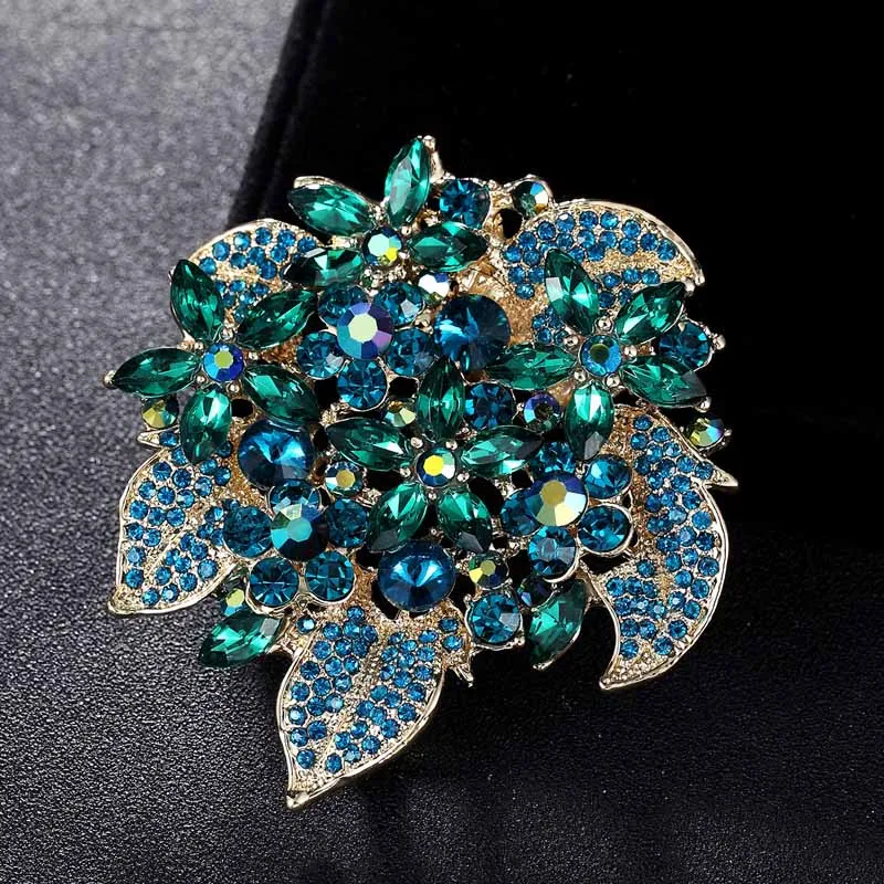 ♡ psjjlh♡ Rhinestone Crystal flower brooch for wedding - Pink/Green