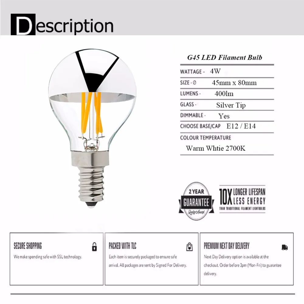 Retro LED Filament a light bulb - G45 Globe E14...