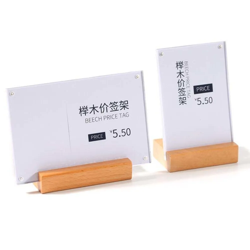 Small Sign Storage Rack Acrylic Wood Desk Sign Rack 4.7 × 3.1 in 12 × 8 cm for Name Cards and ...