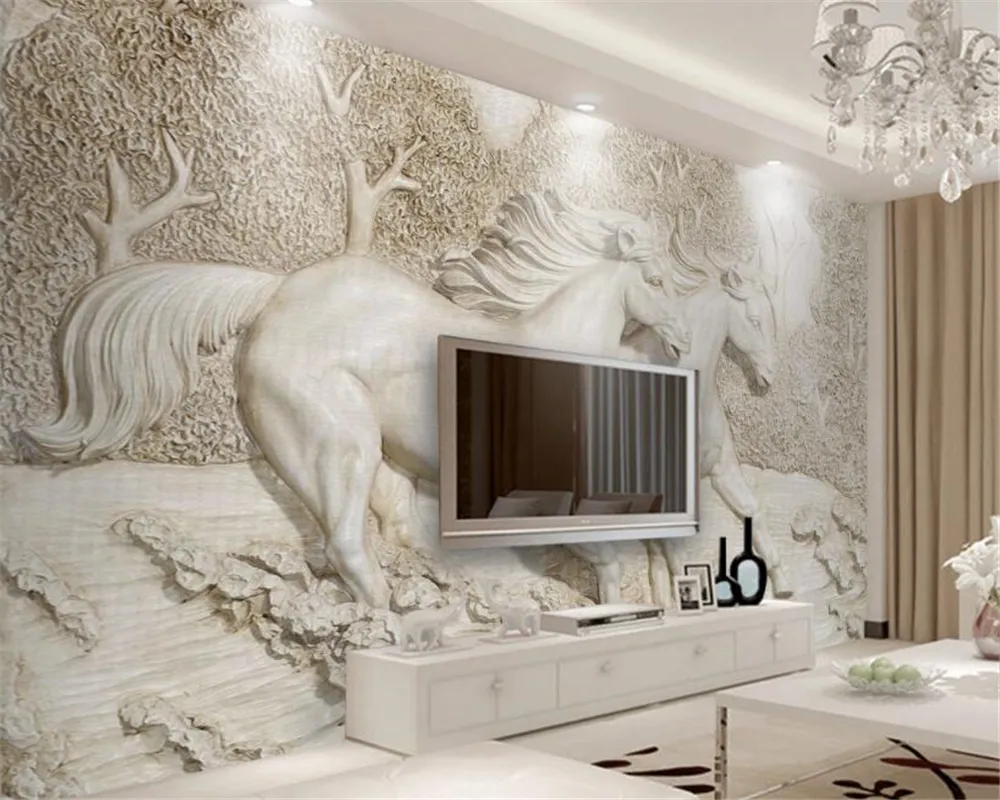 Custom wall mural wallpaper 3D stereo relief white horse TV wall decor up  to 8 ft wide from Dhgate Wallpapers - price 22.13, image size:1000x800