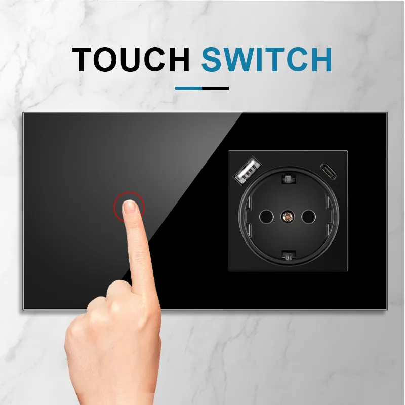 Glass Touch Sensor Light Switch with USB Power Outlet, 15786mm, EU ...