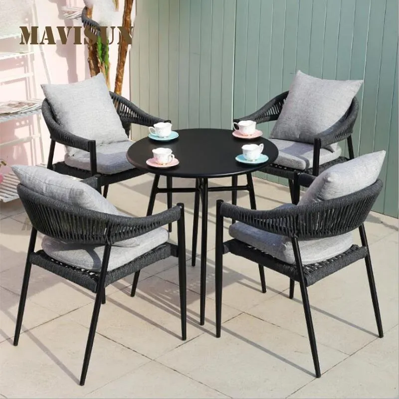 Customizable 4 Chairs Portable Rattan Dining Set With Table For 6 