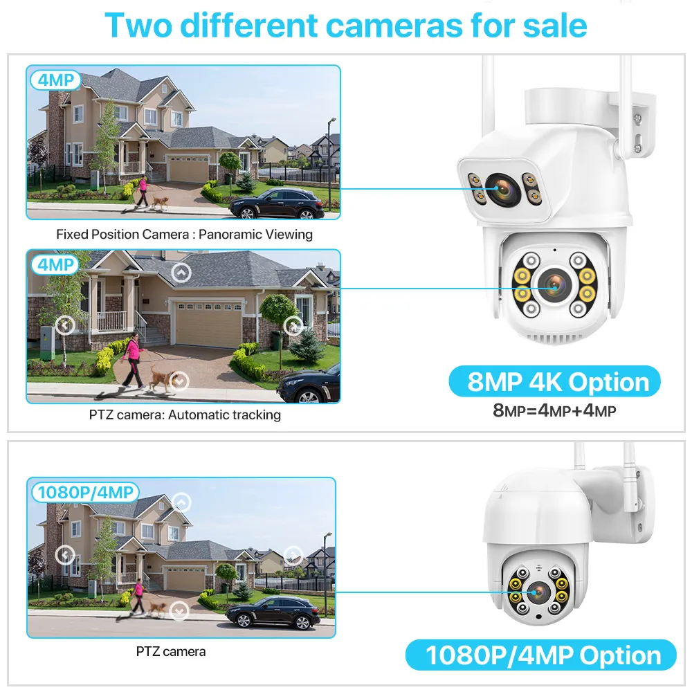 4K 8MP Dual Lens Outdoor Security WiFi PTZ IP Camera 4MP HD Auto ...