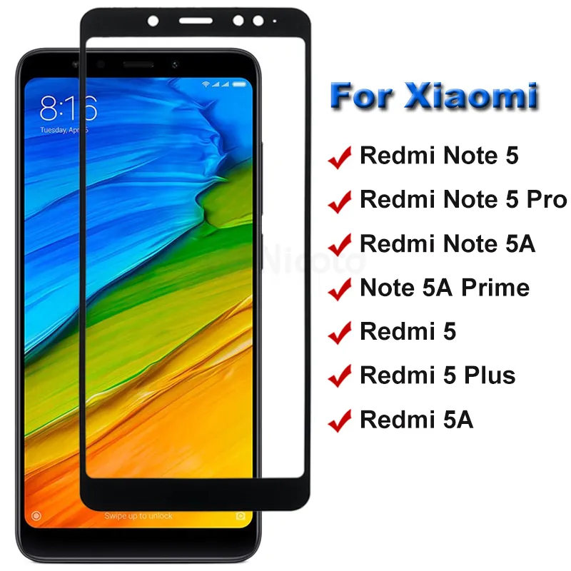 Full Cover Tempered Glass Screen Protector for Xiaomi Redmi Note 5 Pro ...