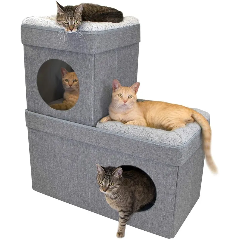 Wholesale Small Cat Condo Grey Stackable Cat Cube Collapsible Cat House ...
