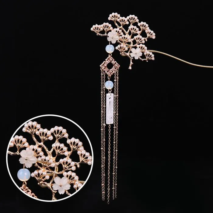 FORSEVEN Vintage Zinc Alloy Pearl Flower Hair Pin Clasp for Women