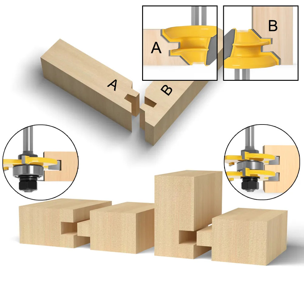 6/8/12mm Router Bit Set for Tongue & Groove Joints, 45° Lock Miter ...