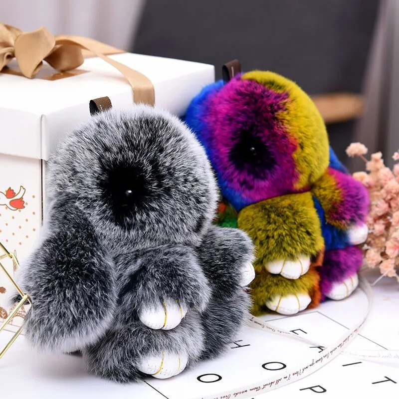 Cute Faux Rabbit Fur Ball Pom Pom Keychain Car Key Ring Handbag Tote Bag Fluffy Pendant Purse Charm (Cherry - Foto 2