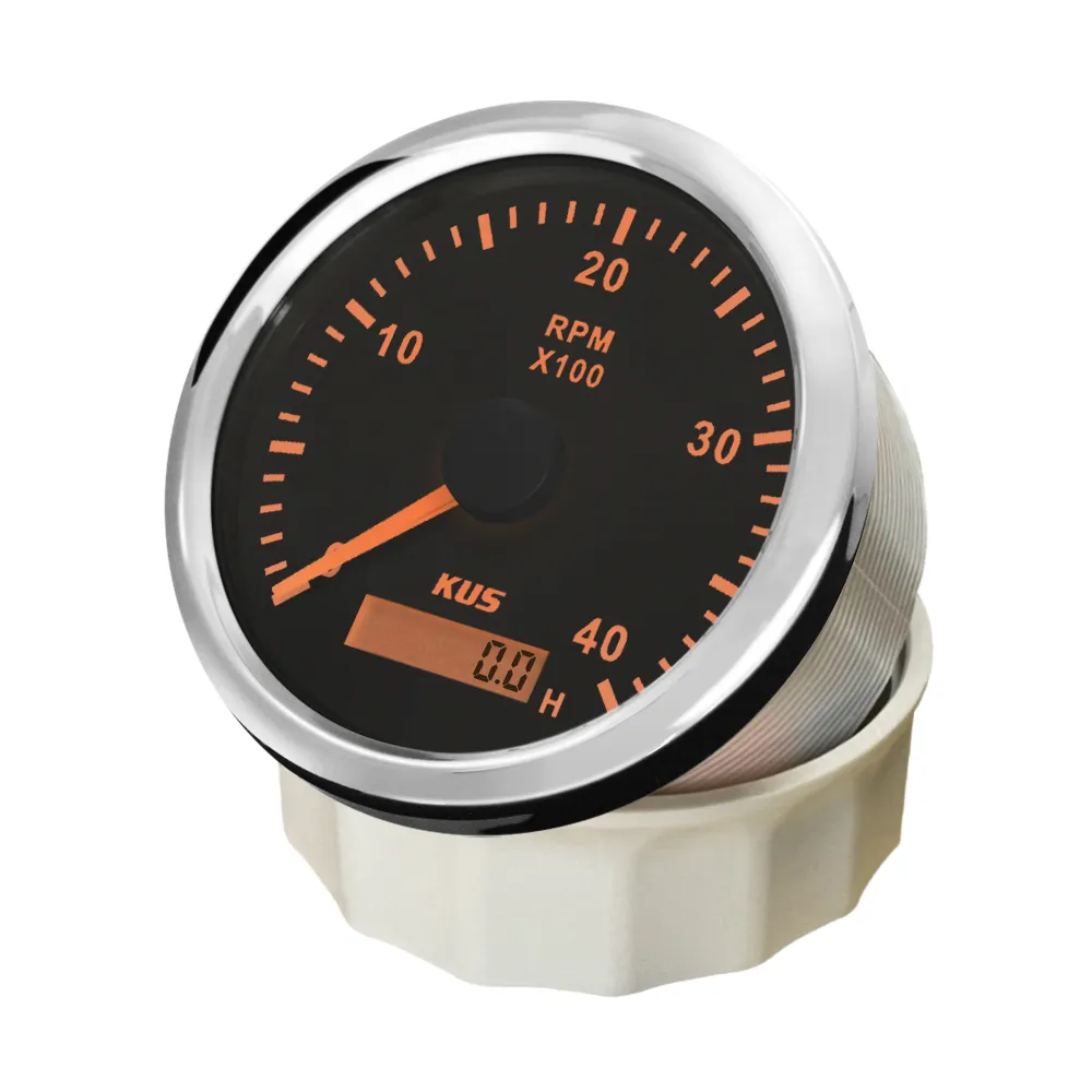 KUS Marine Boat Tachometer Gauge With LED Hourmeter - 6000RPM, 3-3/8" Hole, Stainless Bezel, 12/24V