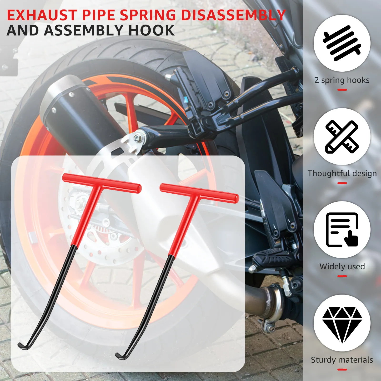 2 Pieces Exhaust Spring Puller Tool Hooks Tool Exhaust Hangers Removal Motorcycle Trampoline T Handle Hooks Expander Snowmobile Puller Pipe For Dirt Bike(Red With Black