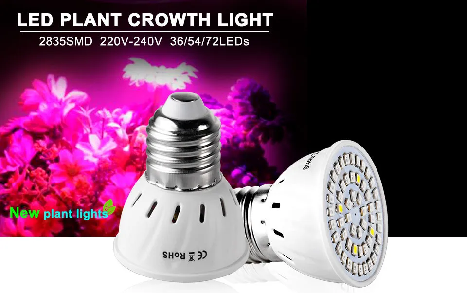 Phyto Lamp Full Spectrum E27 LED Grow Light Bulb 220V with 36/54/72 ...
