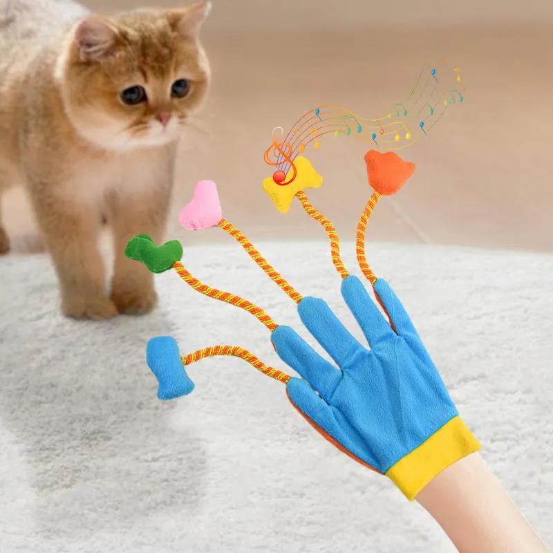 Cat Teaser Gloves with Bells Nylon Interactive 5 Finger Plush Toy for Cat Exercise Safe Durable 2024 Pet Supplies