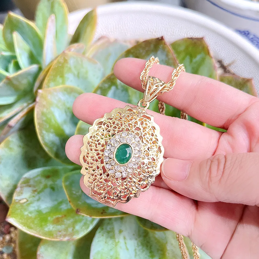 Sunspicems Morocco Long Pendant Necklace Gold Color Arabic Caftan