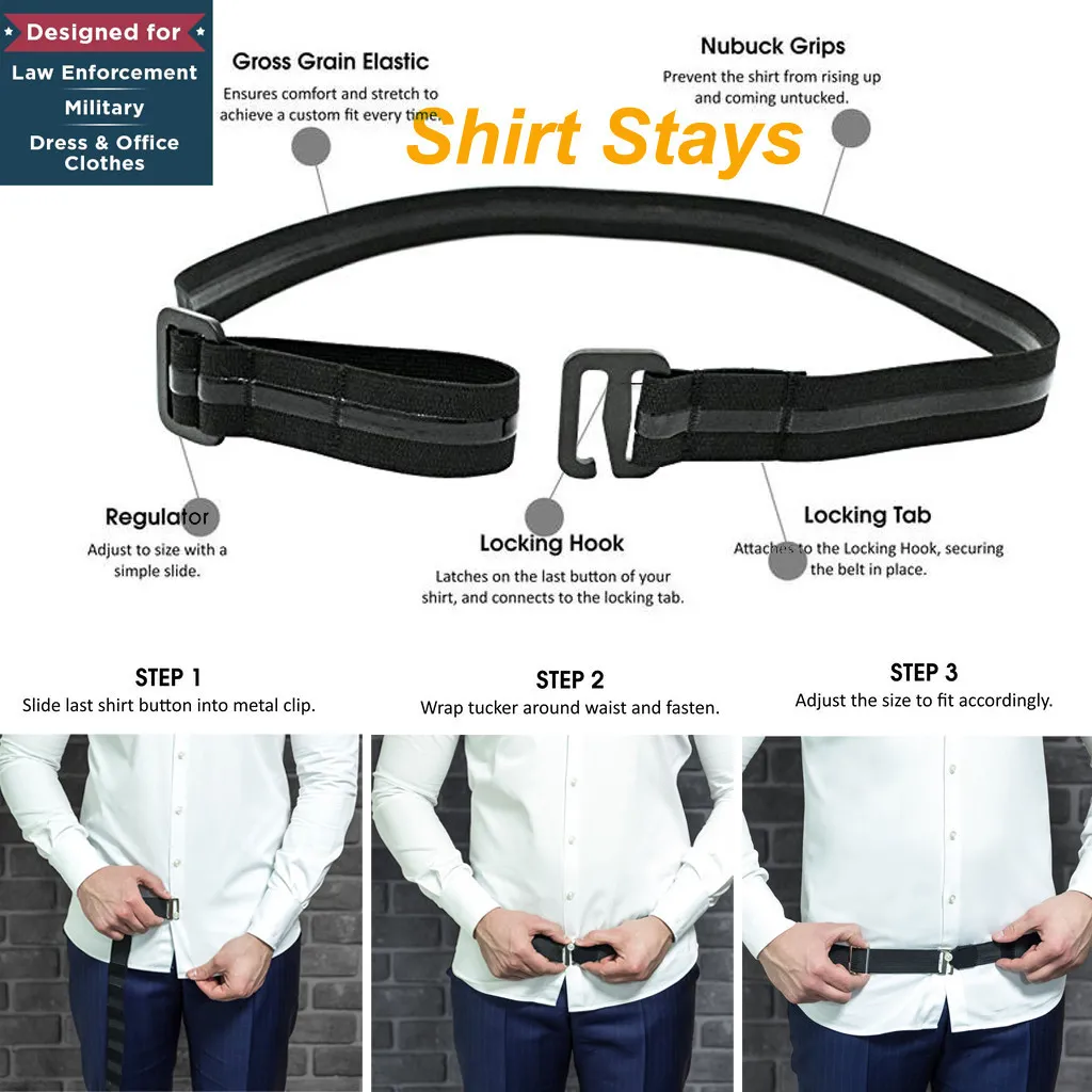 best shirt stays for dress shirts STAY GENT 1 Pairs Y-Style Men Shirt Stays for Military Police, Adjustable Elastic Shirt Garters to Keep Shirt Tucked In, Shirt Suspenders with Non-Slip Locking Clamps for Daily Wear (Yellow) at Amazon