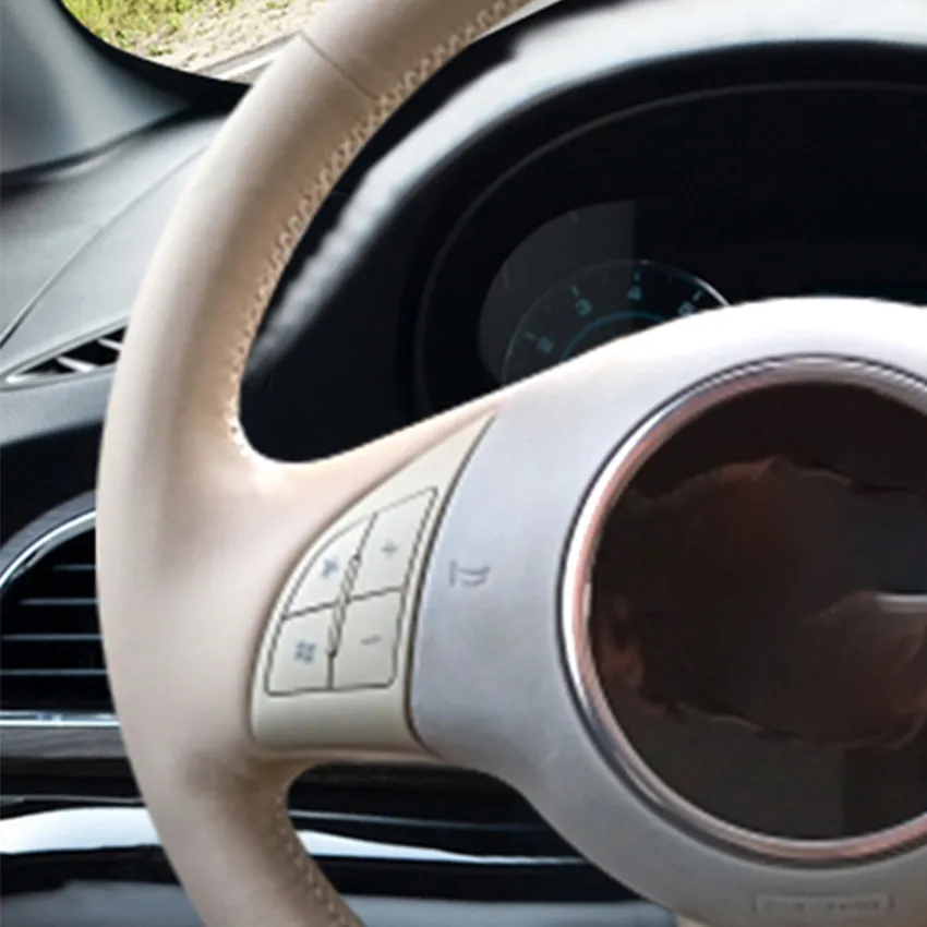 Beige Faux Leather Car Steering Wheel Cover Anti Slip for Fiat 500 Series