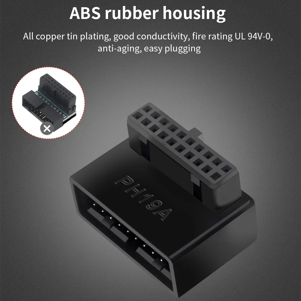 Adaptateur Carte Mère USB 3.0 Angle 90° - Connecteur Mâle/femelle 19-20 Broches, Pour Câblage Interne PC, Gain De Place, Installation Facile