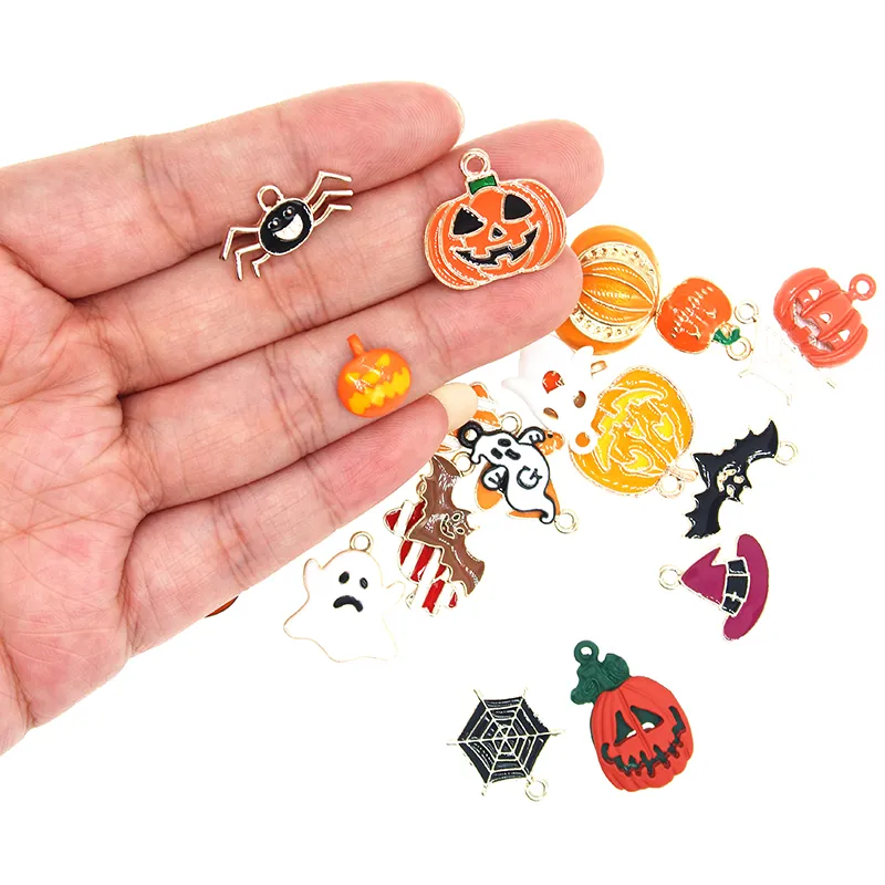 Enamel Halloween Charms Candy Ghost Pumpkin Bat Spider Cat Hat