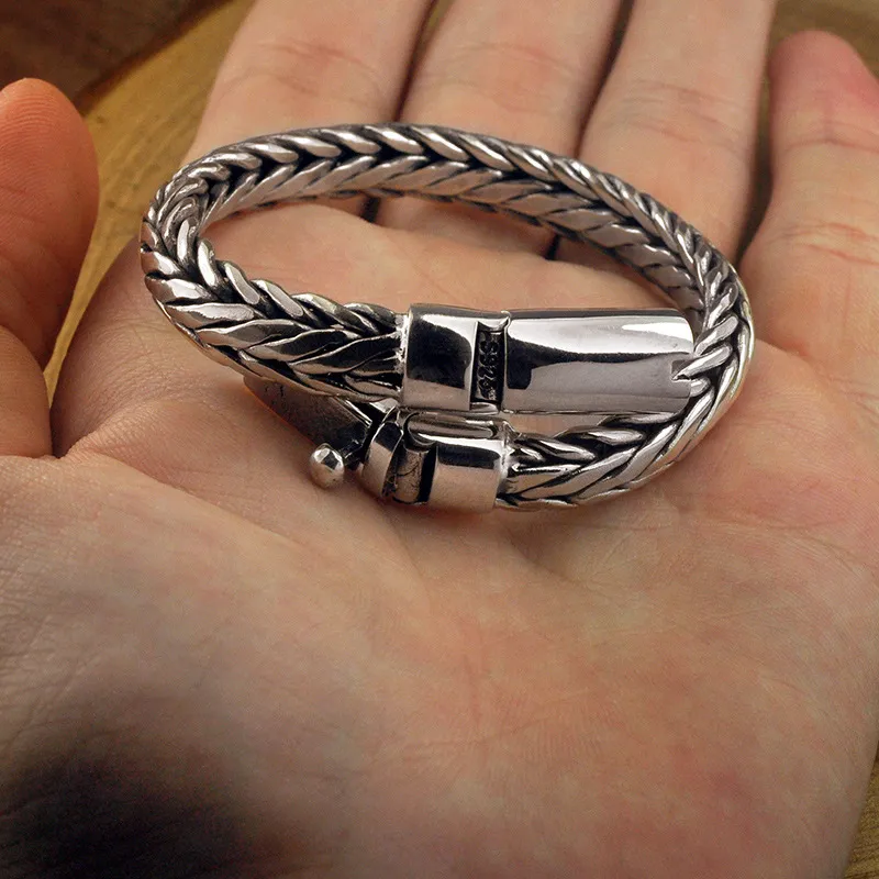 Handmade Sterling Silver Braided Bracelet - Viking Style Unisex, 8.5 Inches (Oxidized Finish) - View #12