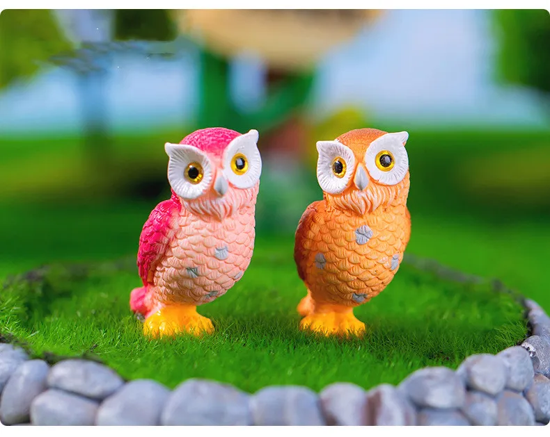owl様 Mini Owl Figurines, Resin Micro Landscape Ornaments for Home