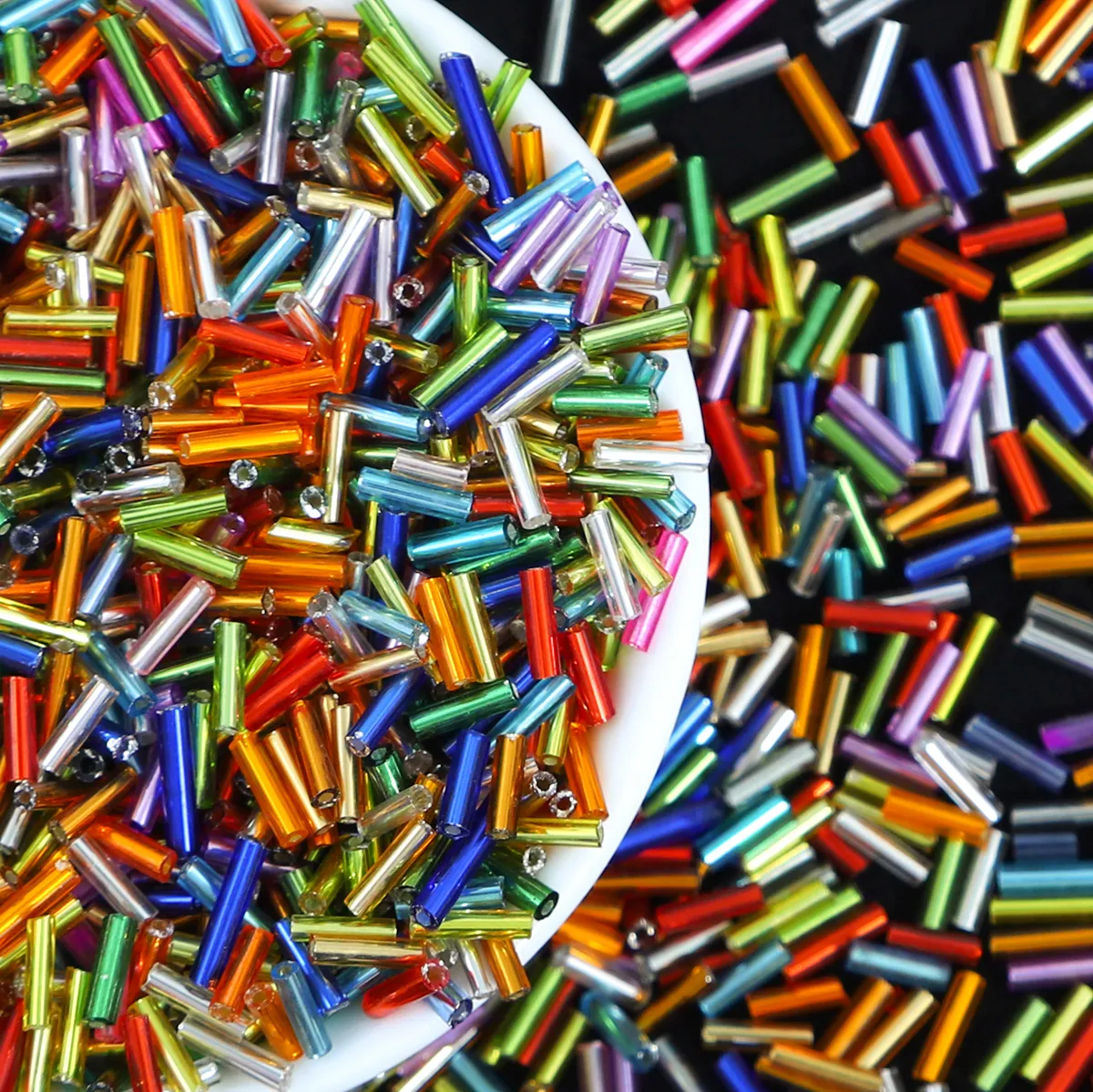 Crystal Beads For Curtains, 2x7mm Long Tube Beads, Lined Bugle