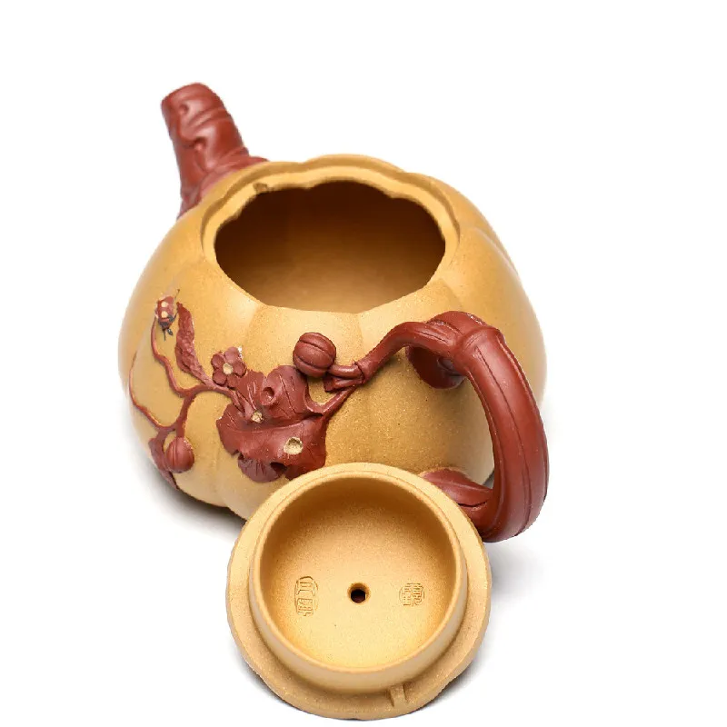 Handcrafted Yixing Zisha Teapot: Unique Pumpkin Shape, 250ml, Purple Clay, Original Mine, Chinese Hand Carved Tea Set, Perfect Gift Handcrafted Yixing Zisha Teapot: Unique Pumpkin Shape, 250ml, Purple Clay, Original Mine, Chinese Hand Carved Tea Set, Perfect Gift