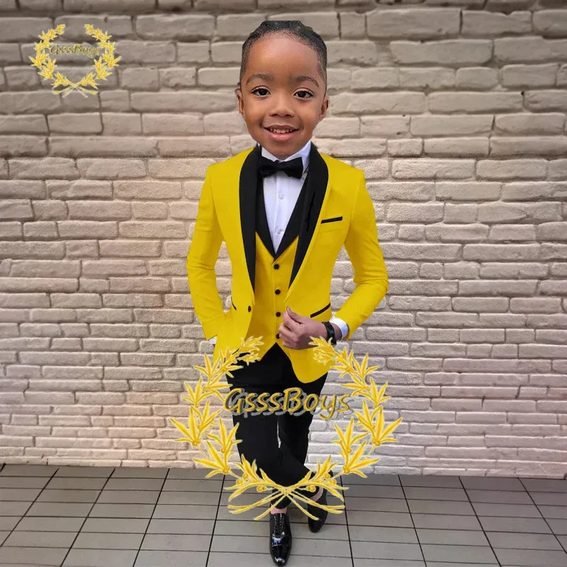 Complete Boys Wedding Suit Set Jacket Yellow Pants Vest Blazer Party Dress With Shawl Collar Customizable For Kids Aged 3 16 Years Old 240615 From Pong07 44.22 DHgate.Com