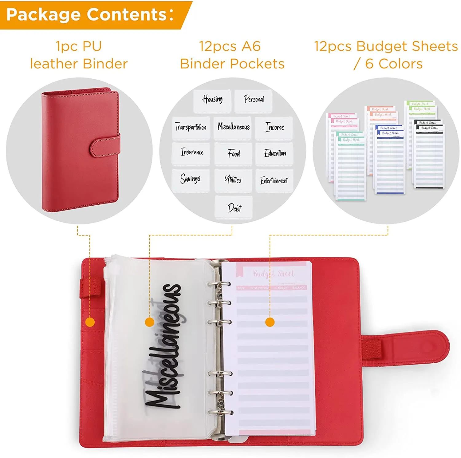 A6 Binder Soft Leather Binder Budget Planner Cash Envelope Binder With