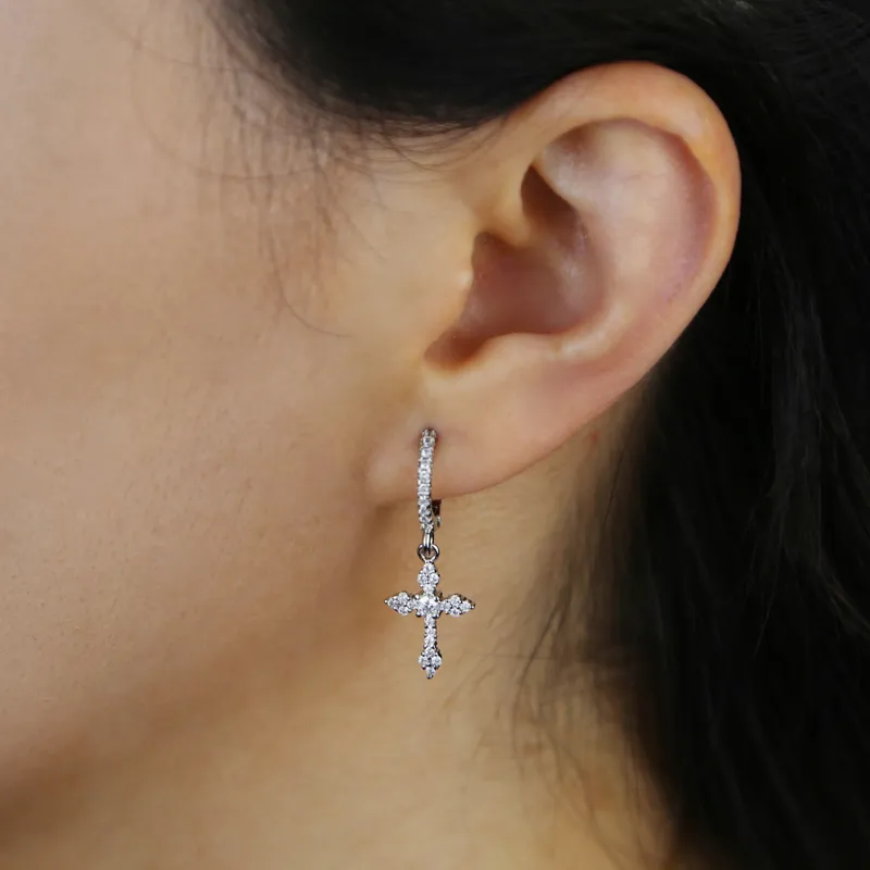 Orecchini Pendenti A Croce In Metallo, Stile Gotico E Punk, Per Uomo E Donna, Colore Argento E Nero