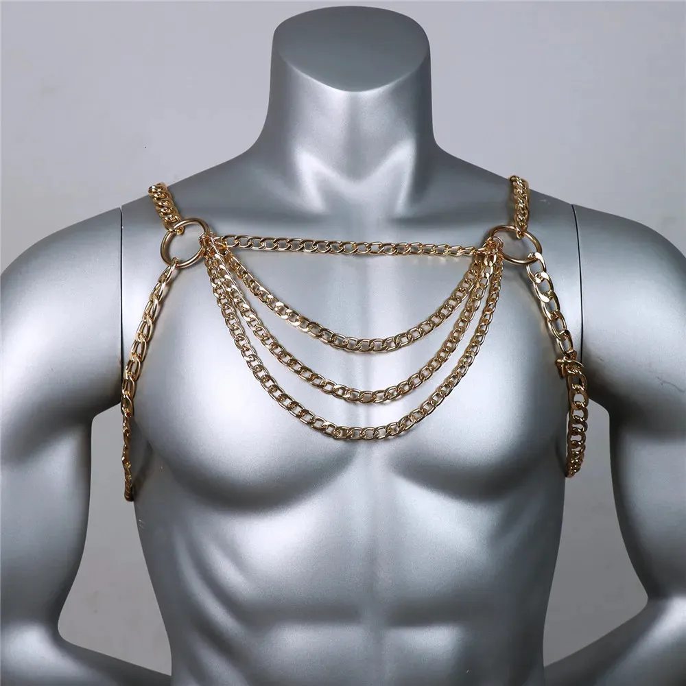 Mens body chain metal chest harness adjustable punk necklace  display picture 2