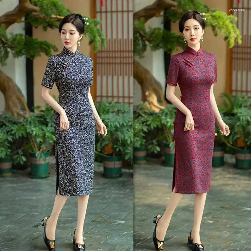 Ethnic Clothing Old Shanghai Retro Chinese Style Pearl Cotton Short Sleeved Qipao 2024 Spring Summer Women s Large Cheongsam Dress