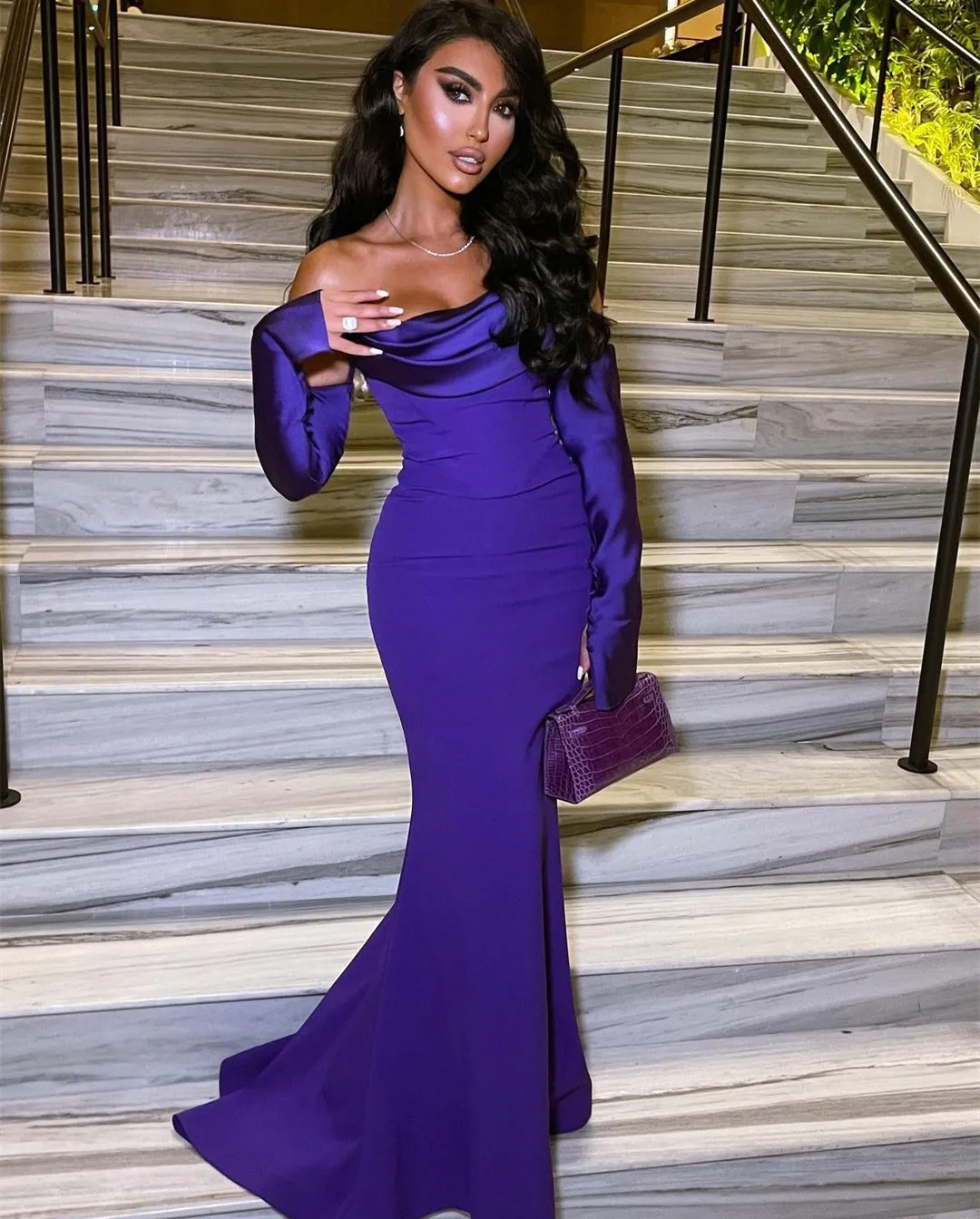 open lace back dress Scarlette Long Sleeved Purple Midi Dress main image 1