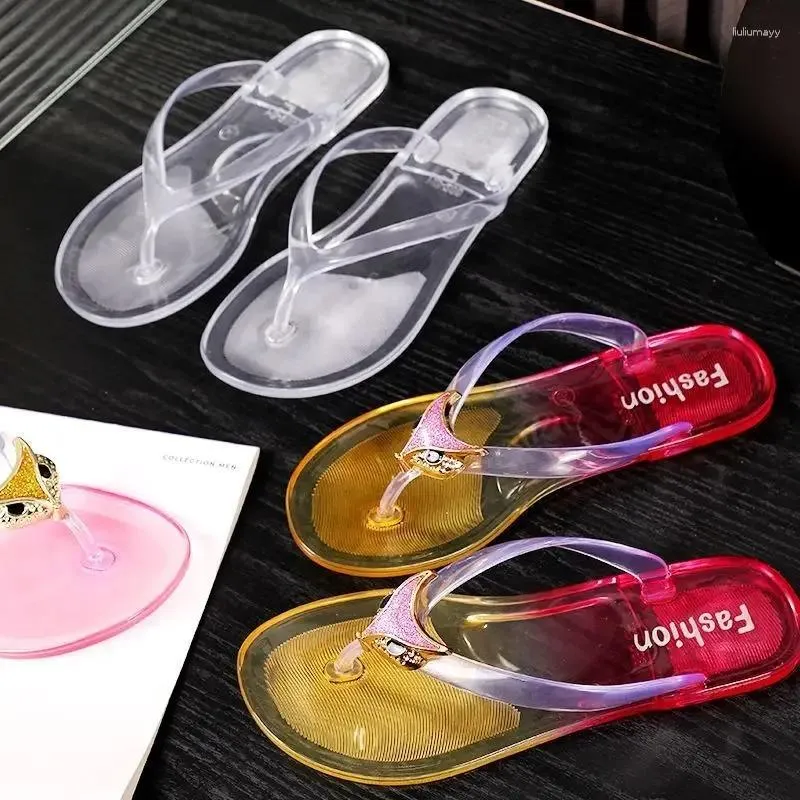 Clear Jelly Flip Flops For Women 2023 Beach Flat Transparent Clip