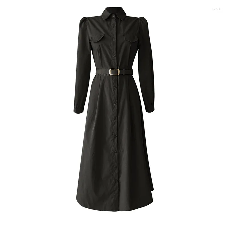 Womens Long Sleeve Midi Dress Casual Fall Slim Single-Breasted Belted Midi  Dress from Dhgate Basic & Casual Dresses - price 48.34