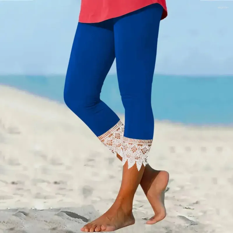 Womens Mid Rise Cropped Lace Leggings With Elastic Waistband Lace Cuffs And Color Blocking Design For Yoga And Slim Fit From Leegarden 22.88 DHgate.Com