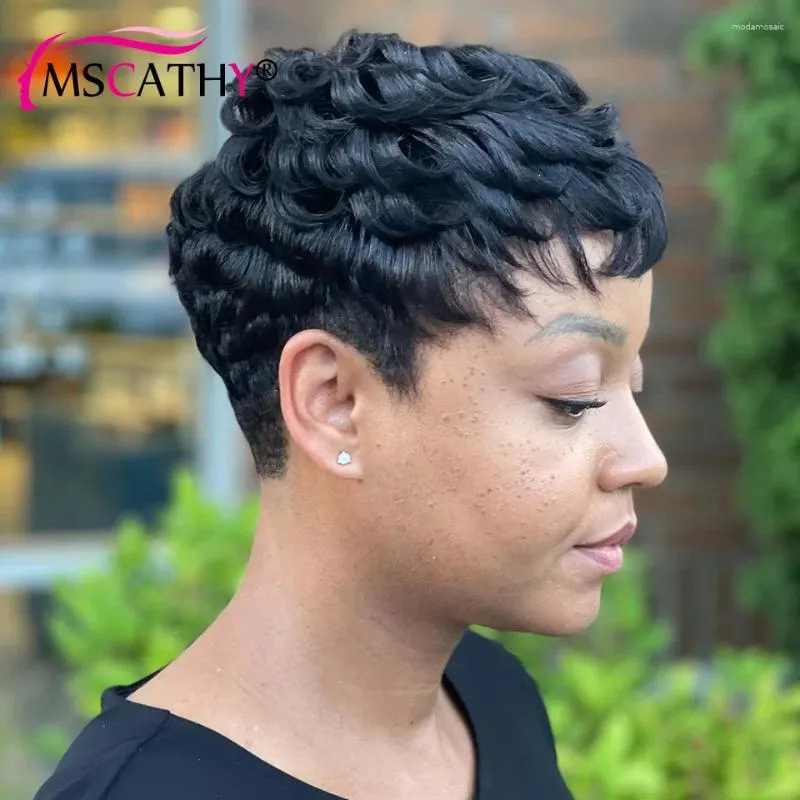 Short Curly Pixie Cut Human Hair Wigs for Black Women: Glueless