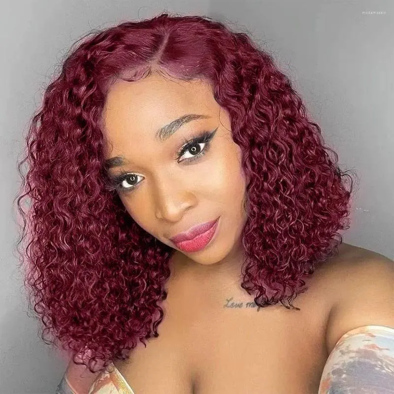 12 Inch Deep Wave Bob Lace Front Wig Human Hair 13x4 99J  display picture 1
