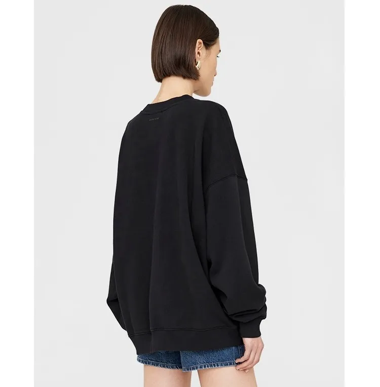 Suéteres bordados AB, sudaderas holgadas de vellón negro para mujer, sudaderas con cuello redondo de diseñador, sudaderas suaves de algodón puro a la moda_voghion.com