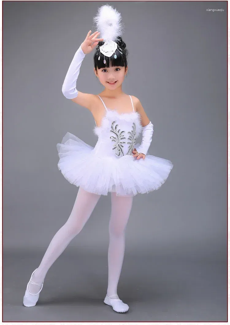 Professional White Swan Lake Ballet dress and gloves set for Girls Perfect for Dance Performances and Tutu Dancewear