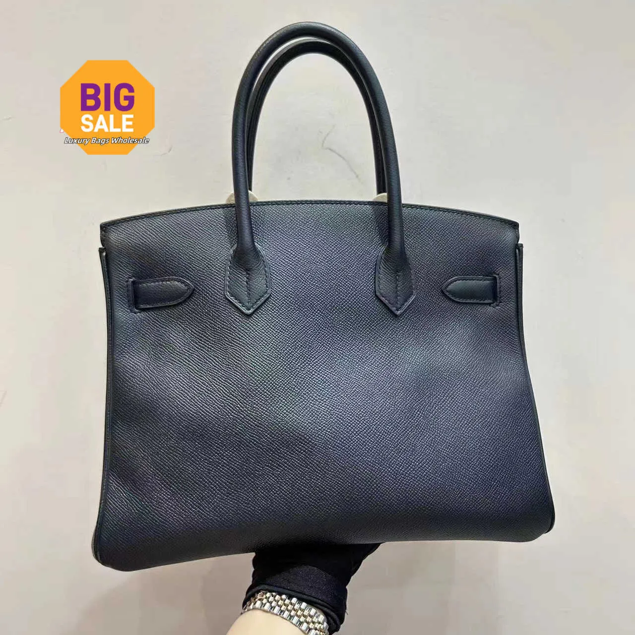 Designer Leather Handbag Tote Bags 30cm Black Silver Button E Leather Handheld Womens Bag