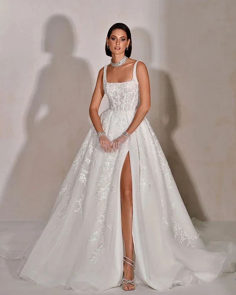 Save Big on Bulk Beaded Spaghetti Strap Wedding Dresses A Line Strap  Wedding Dress: Sequin Square Neckline Bridal Gown Backless Design, Custom  Options