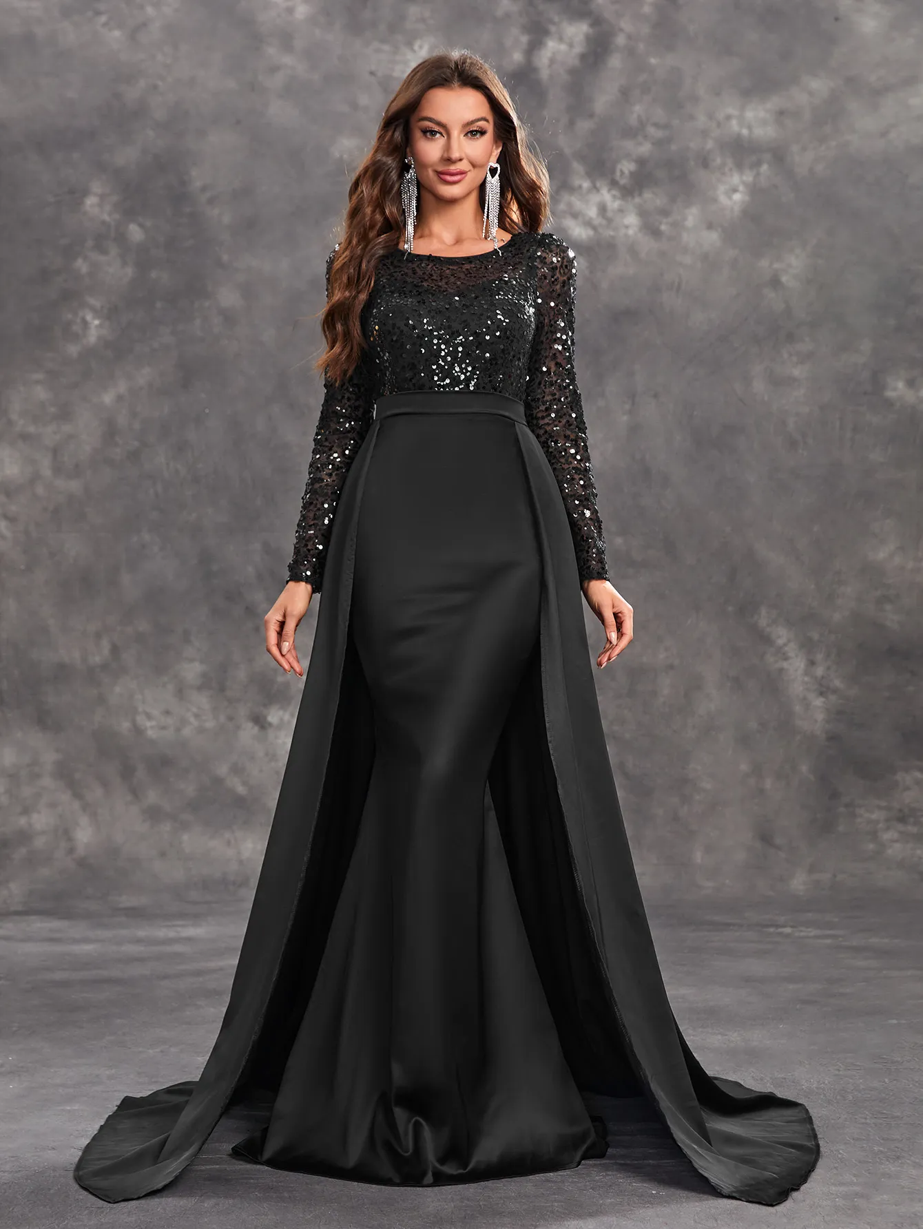 open lace back dress One Shoulder Layered Peplum Detail Long Mermaid Dress  John Paul Ataker